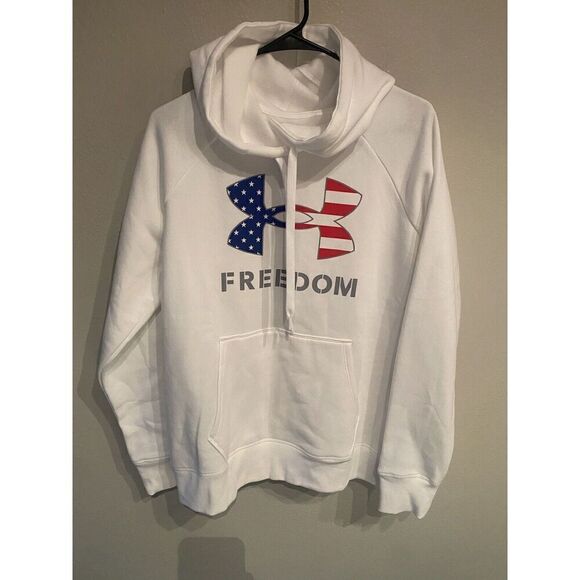 Under Armour Mens Large USA Freedom Hoodie Pullover Sweater American Flag White - Picture 1 of 7